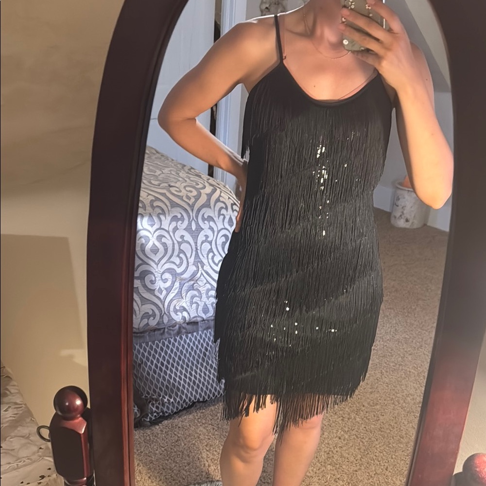 Elegant Black Fringe Dress